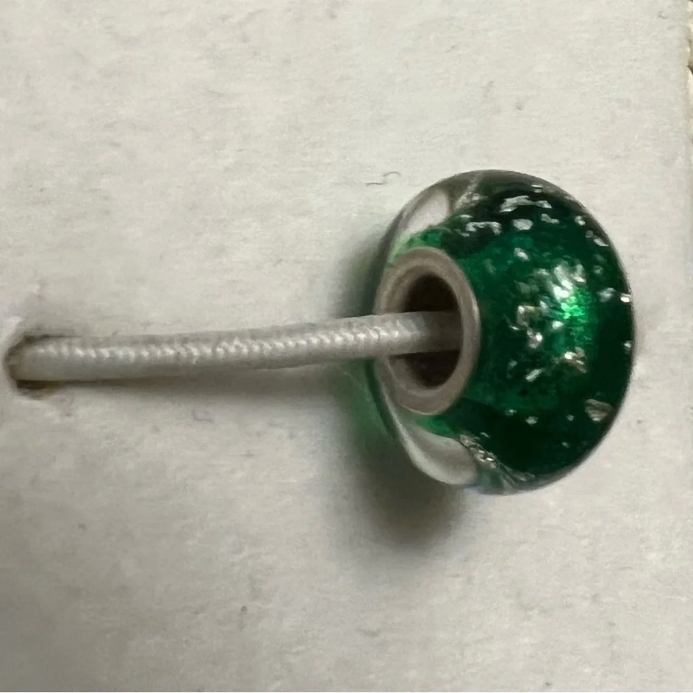 Chamilia 925 Silver Green Gold Flakes Murano Glass Bead Charm EUC CHAMILIA #301